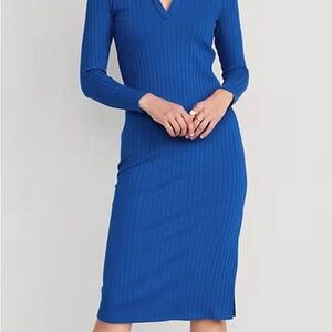 Elegant Blue Ribbed Knit Dress